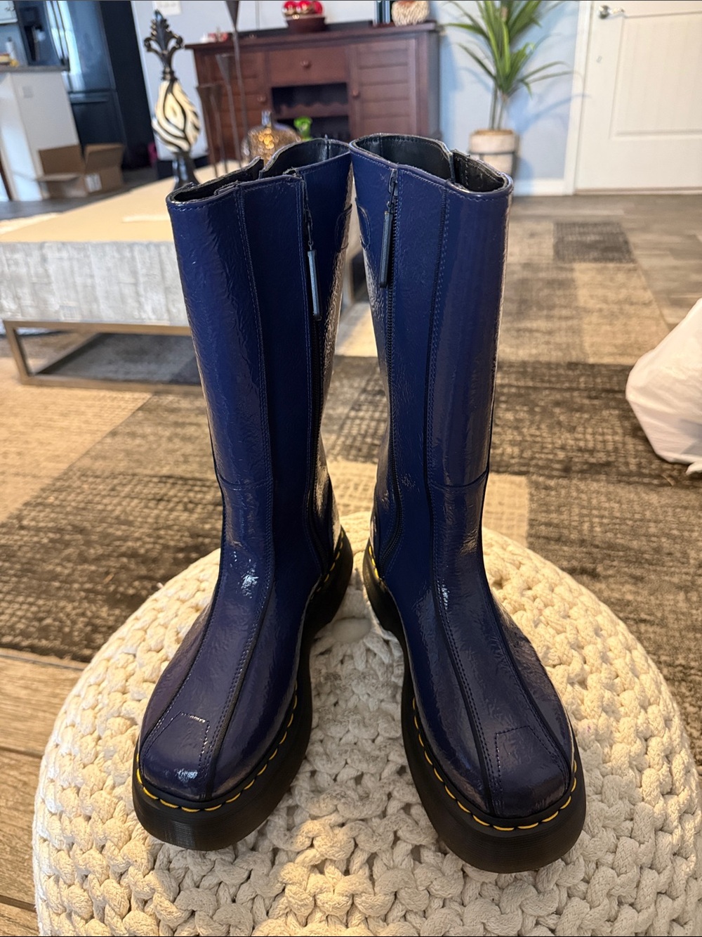 Dr. Martens Navy Blue Patent Leather Zip Combat Boots
